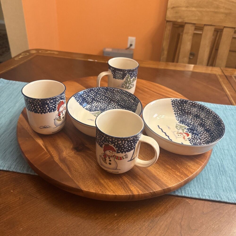 2 Soup/Cereal Bowl Snowman AND 3 Mug Snowman by Thomson